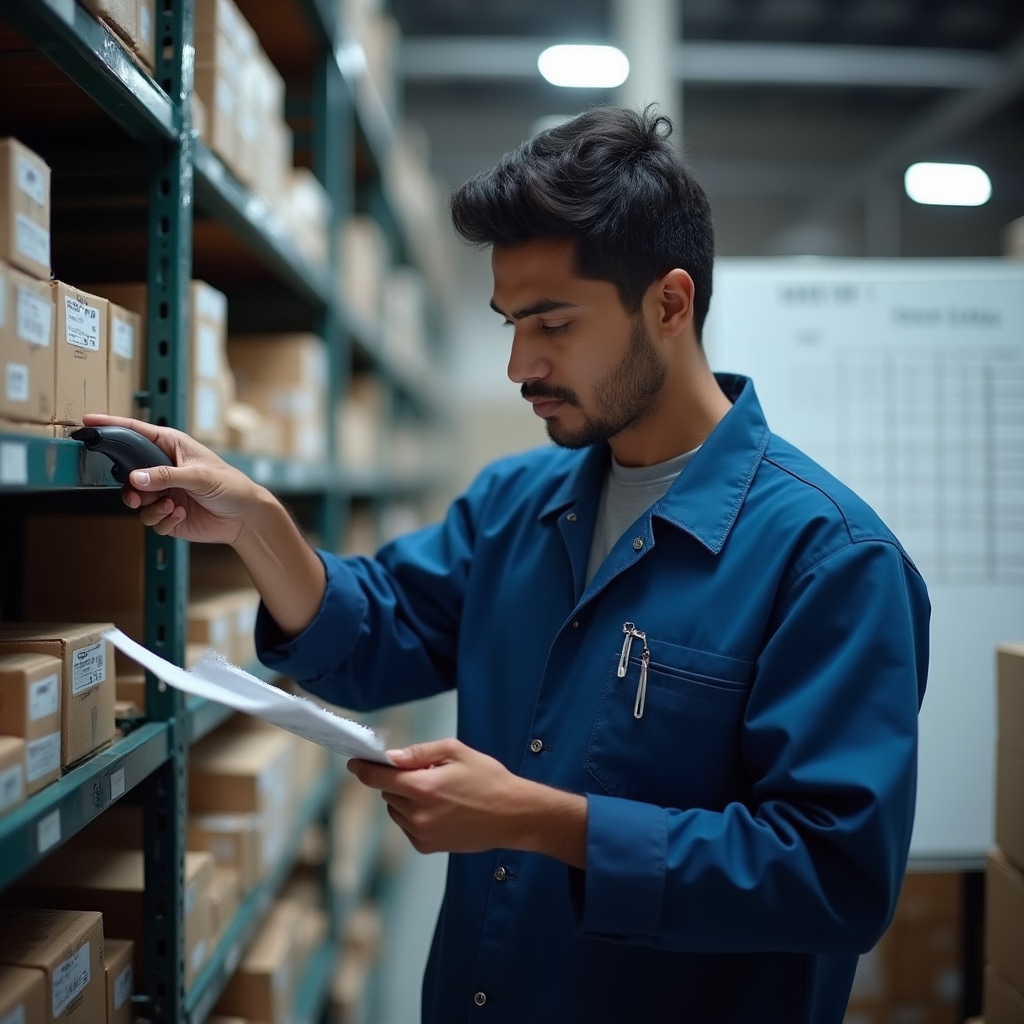 Processo di inventario rotativo in magazzino manifatturiero con operatori